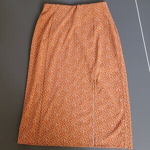 Toad & Co Midi Skirt Small Orange Pattern Front Side Slit with Pockets A line